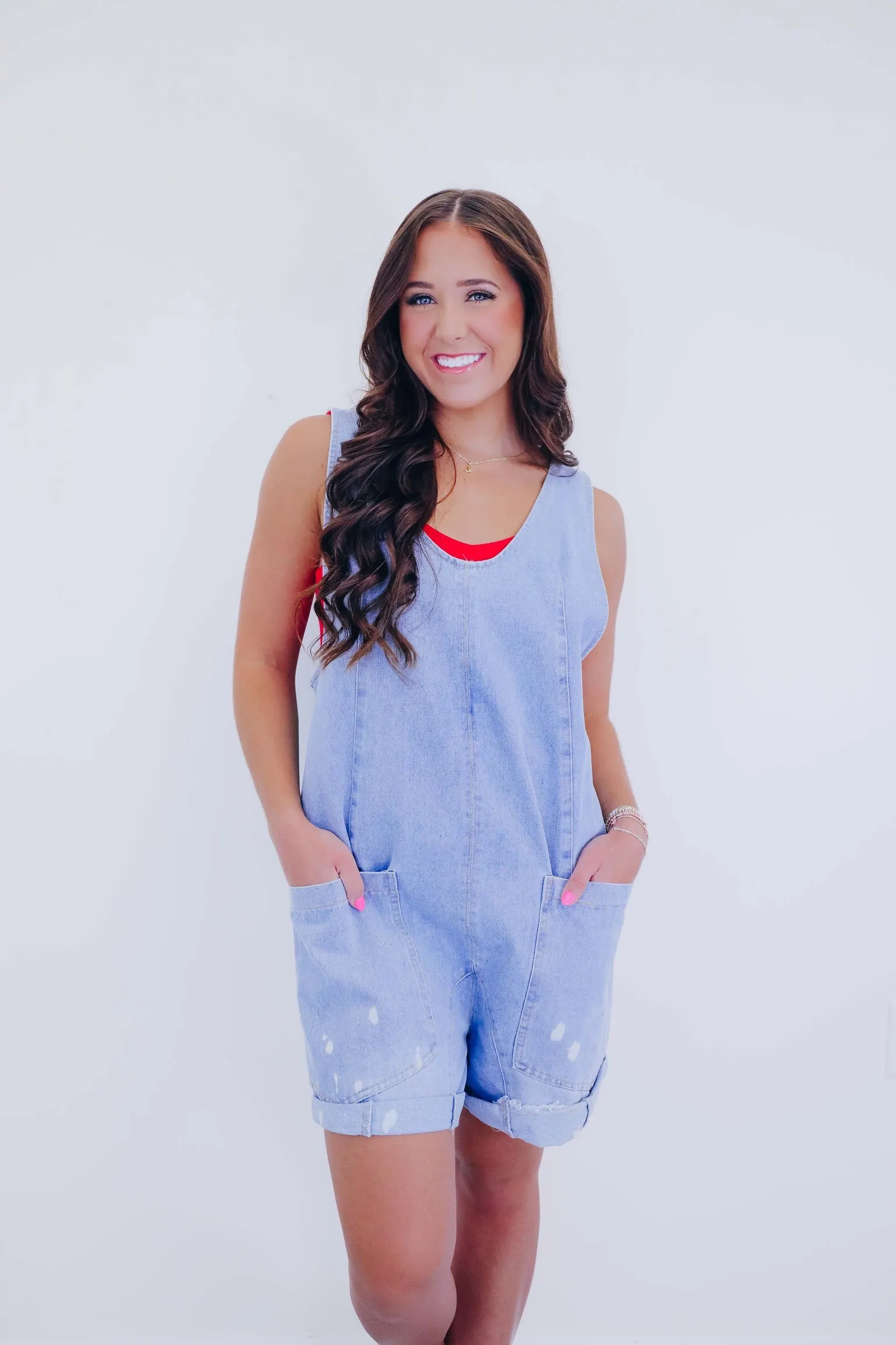 Scottie Scoop Neck Denim Shortalls