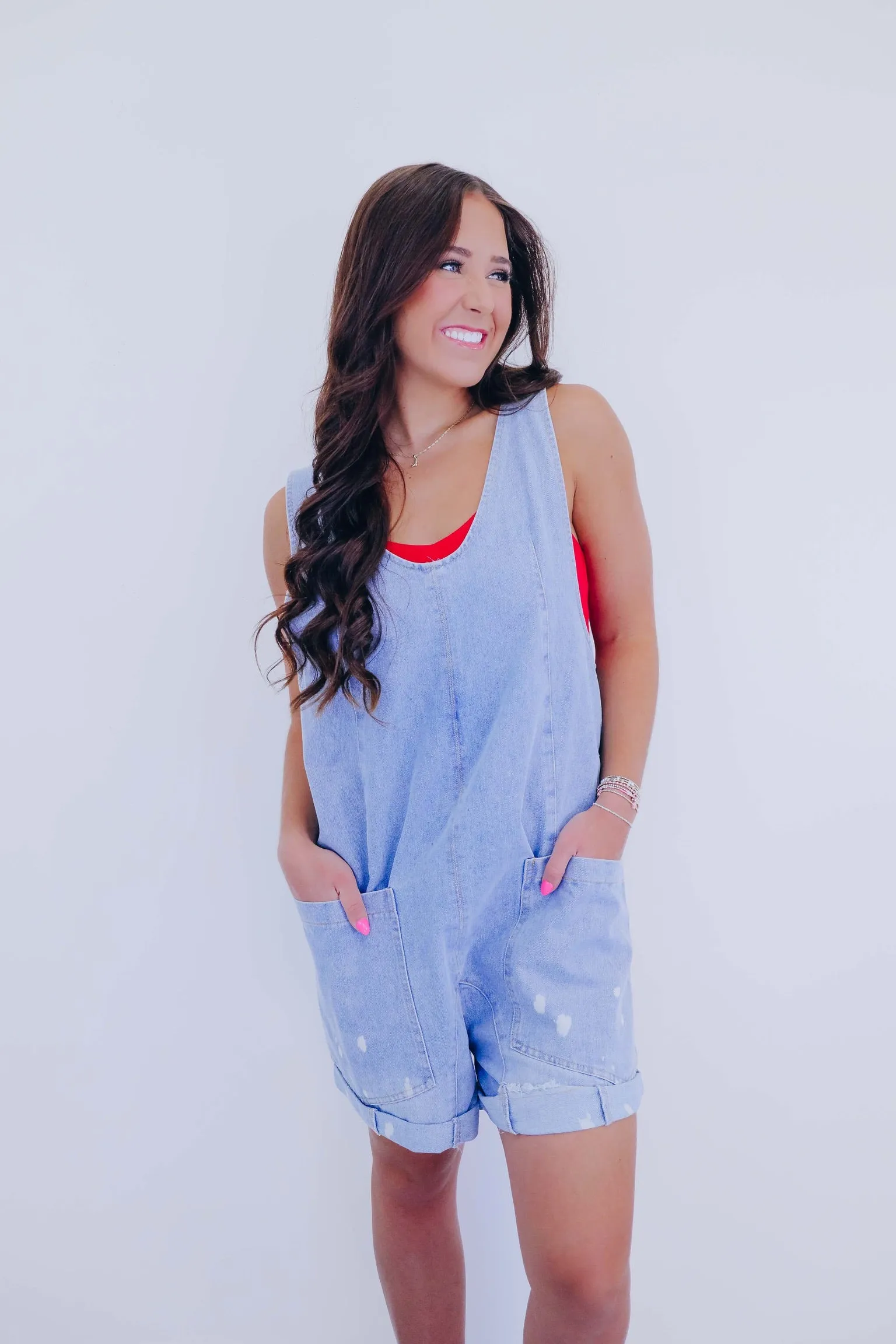 Scottie Scoop Neck Denim Shortalls