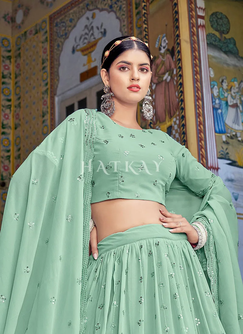 Sea Green Sequence Embroidery Wedding Lehenga Choli