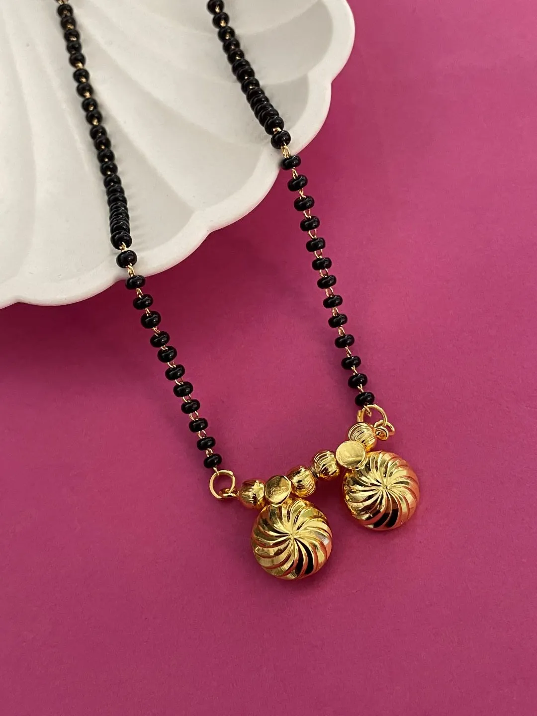 Short Mangalsutra Designs Gold Plated Latest 2 Vati Pendant Single Layer Traditional Mangalsutra