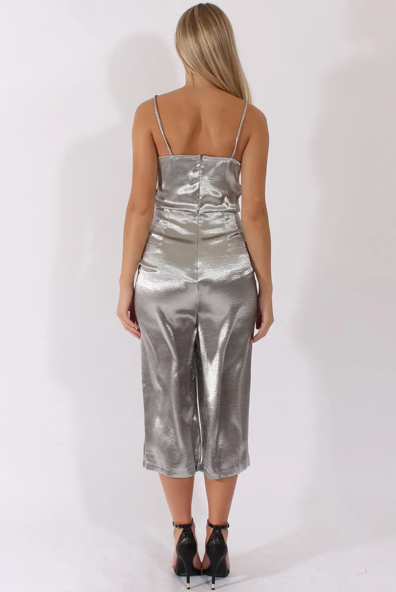 Silver Silky Culotte Jumpsuit - Berry