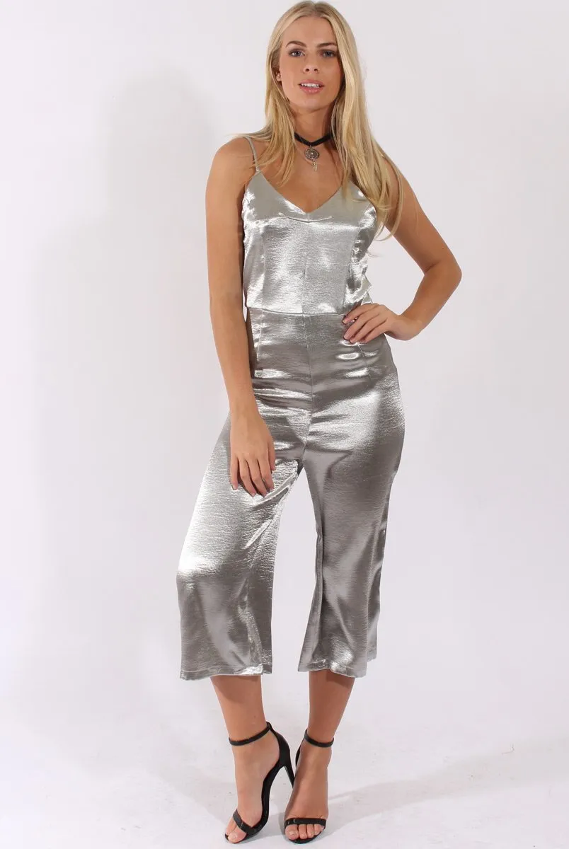 Silver Silky Culotte Jumpsuit - Berry