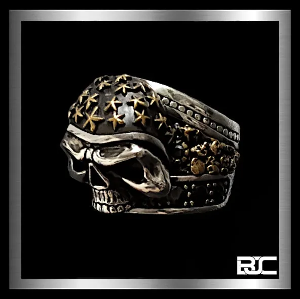 Skull Ring Stars Helmet Biker Design Heavy 925 Sterling Silver And Onyx 34 Grams