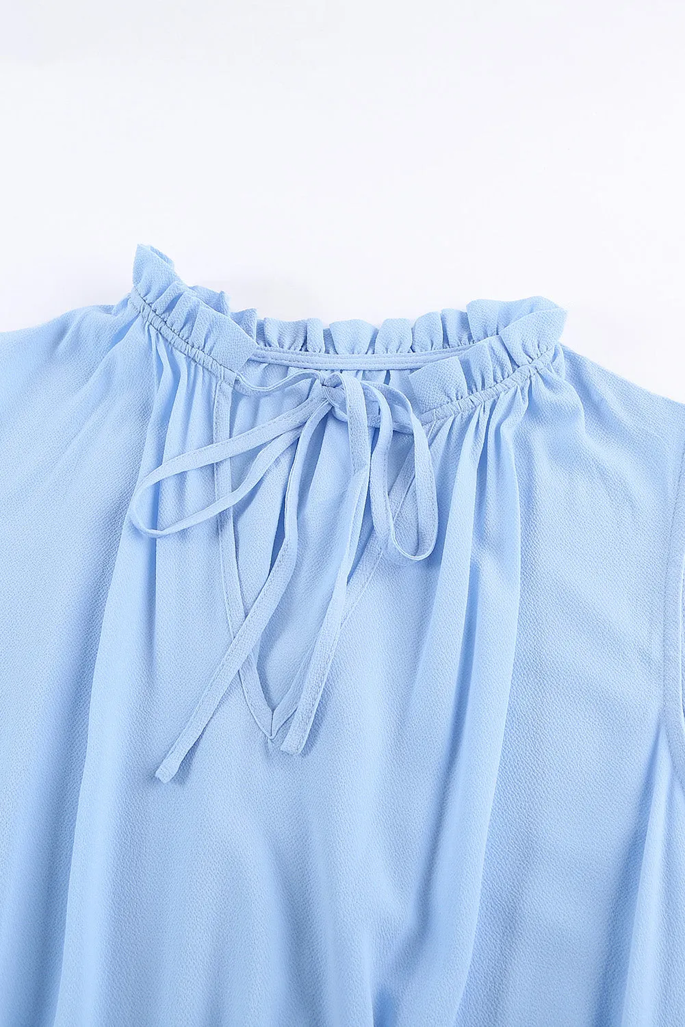 Sky Blue Sleeveless V Neck Ruffled Swing Mini Dress