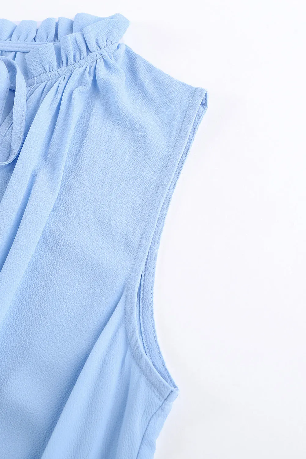 Sky Blue Sleeveless V Neck Ruffled Swing Mini Dress