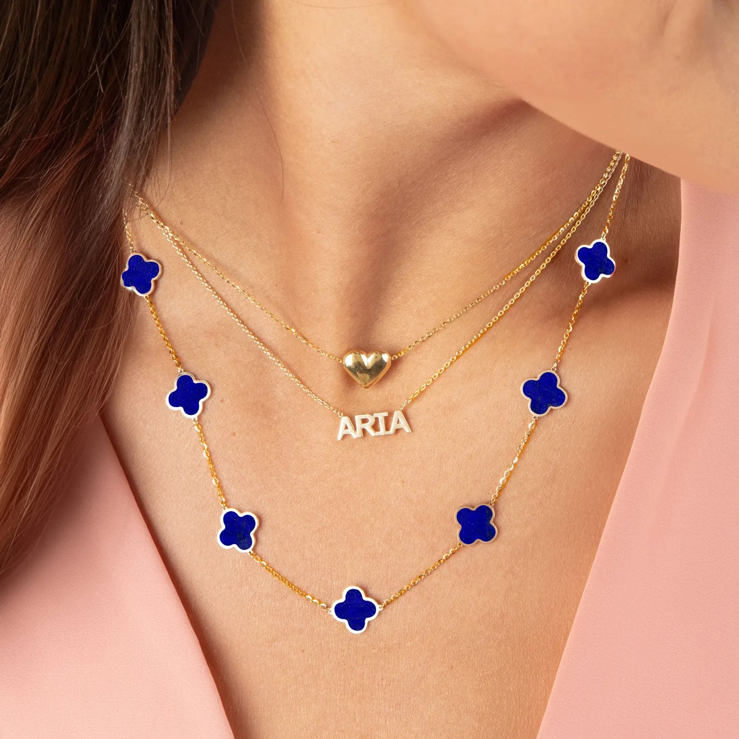 Small Lapis Clover Necklace