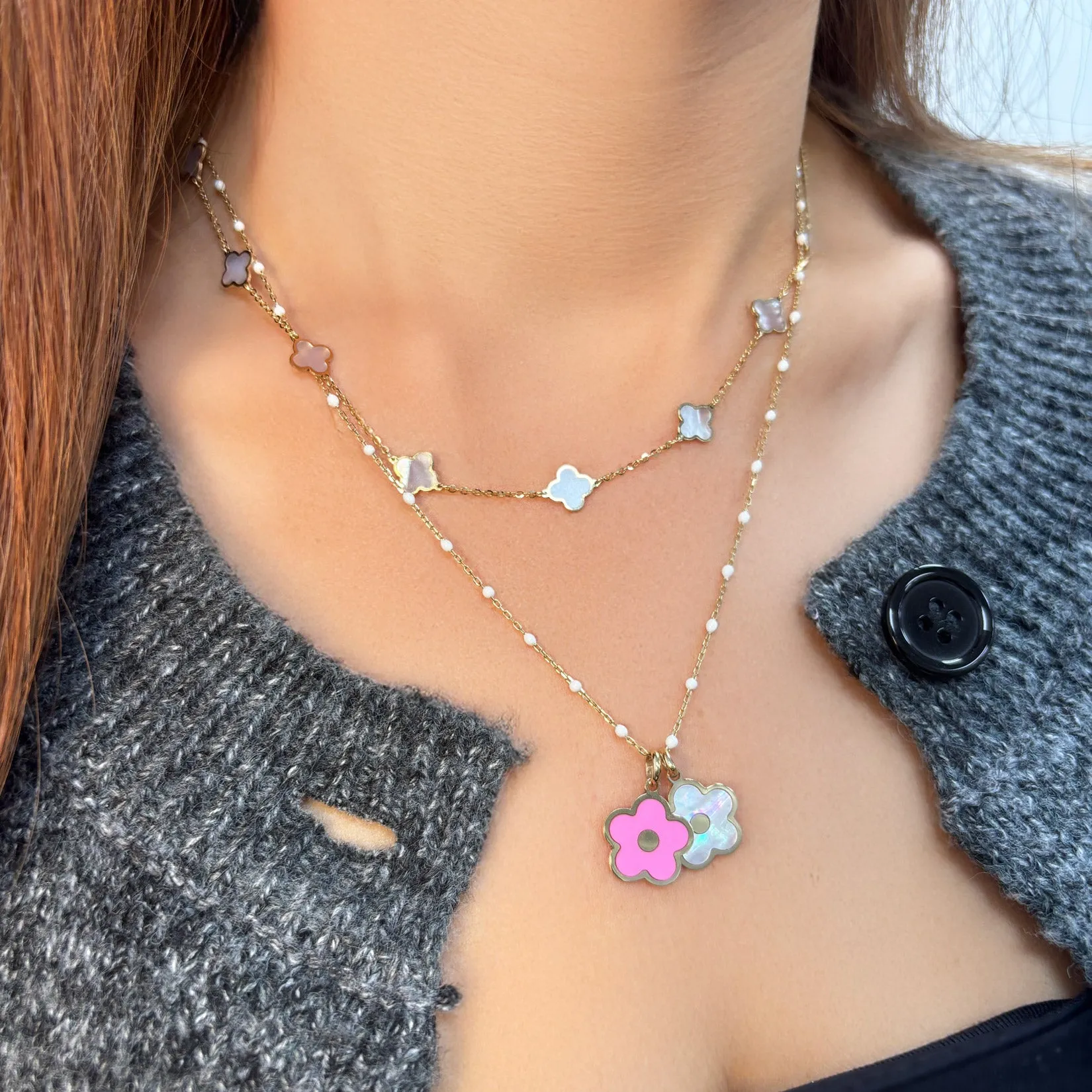 Small Mother of Pearl Clover Necklace