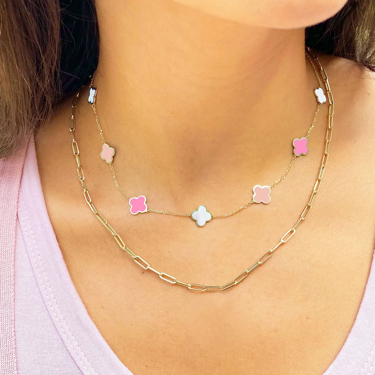 Small Pink Mixed Clover Necklace