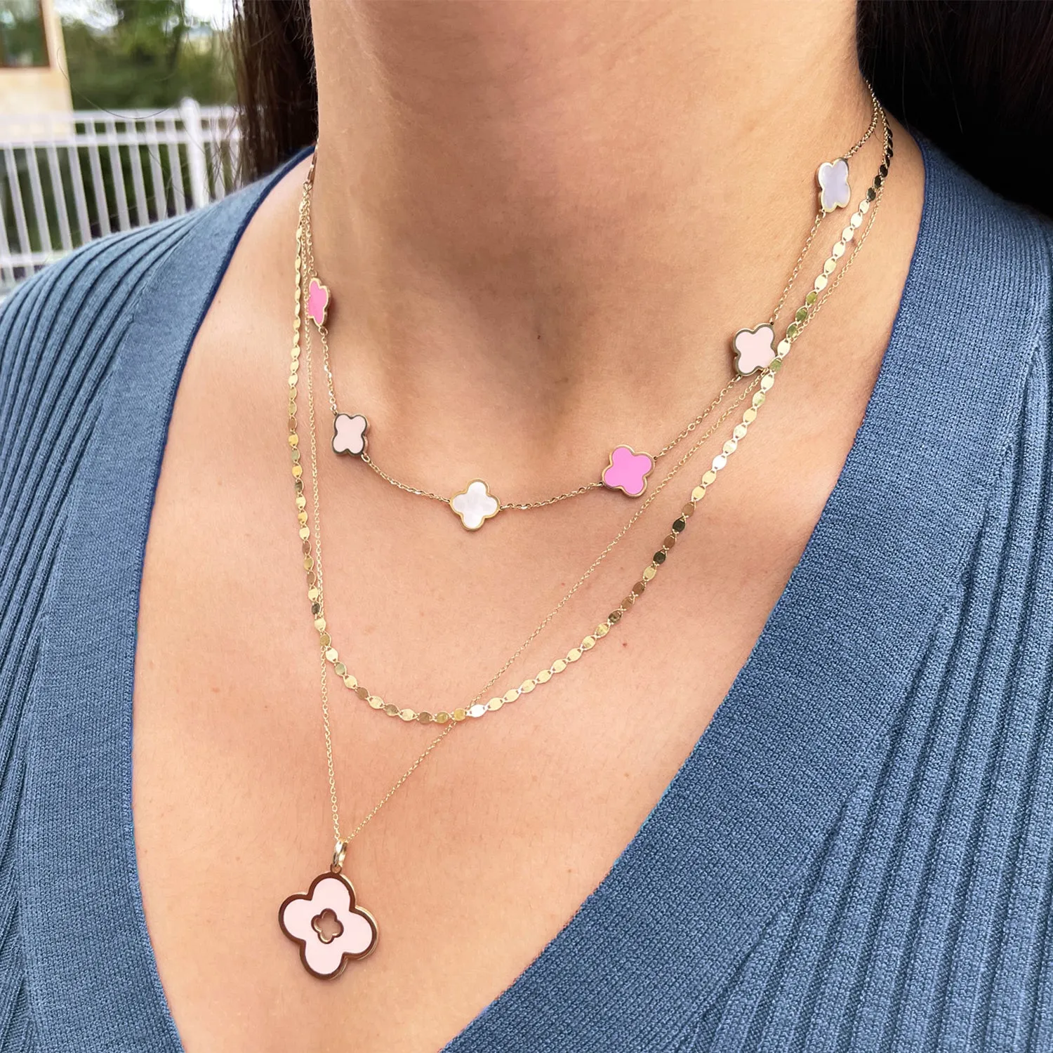 Small Pink Mixed Clover Necklace