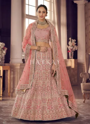 Soft Peach Multi Embroidered Wedding Lehenga Choli