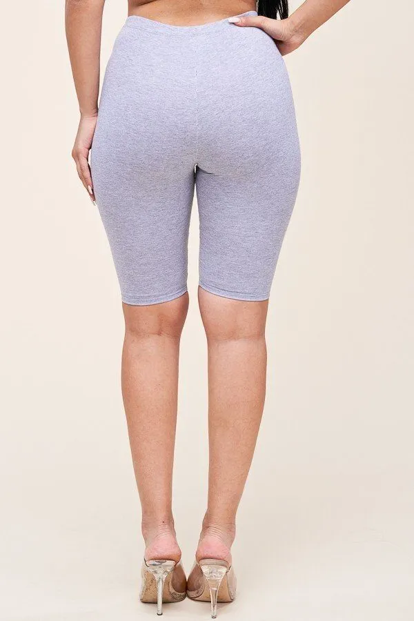 Solid Cotton Lycra Biker Length Shorts