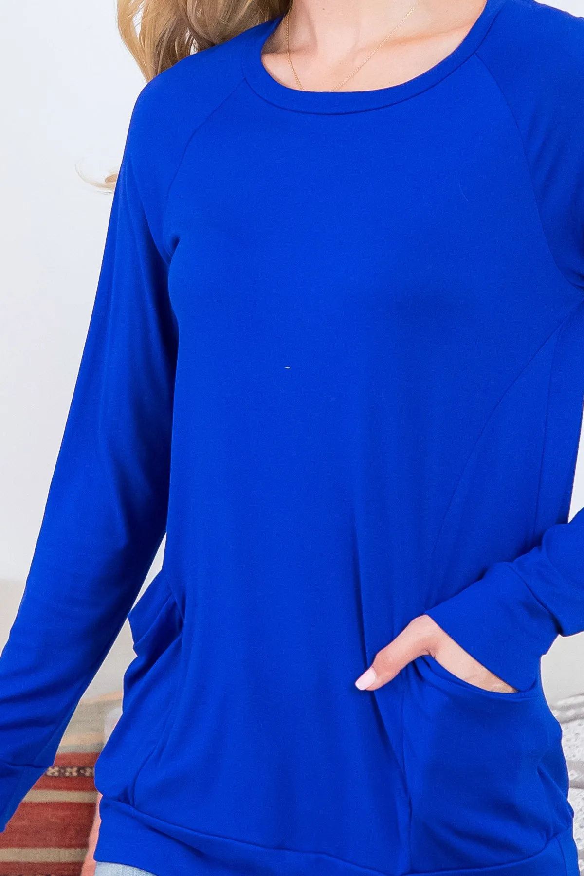 Solid Long Sleeve Front Pocket Top