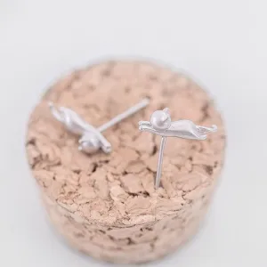 Solid Sterling Silver Cat Stud Earrings