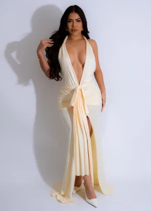 Solstice Elegance Ruched Maxi Dress Yellow