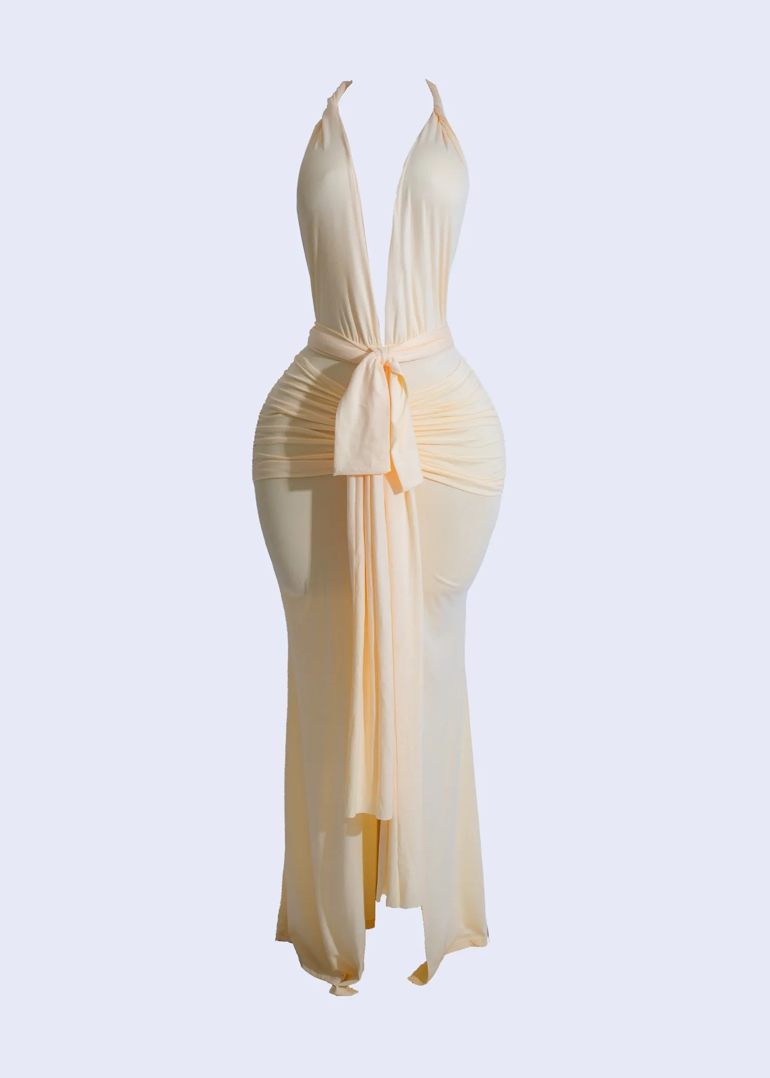 Solstice Elegance Ruched Maxi Dress Yellow