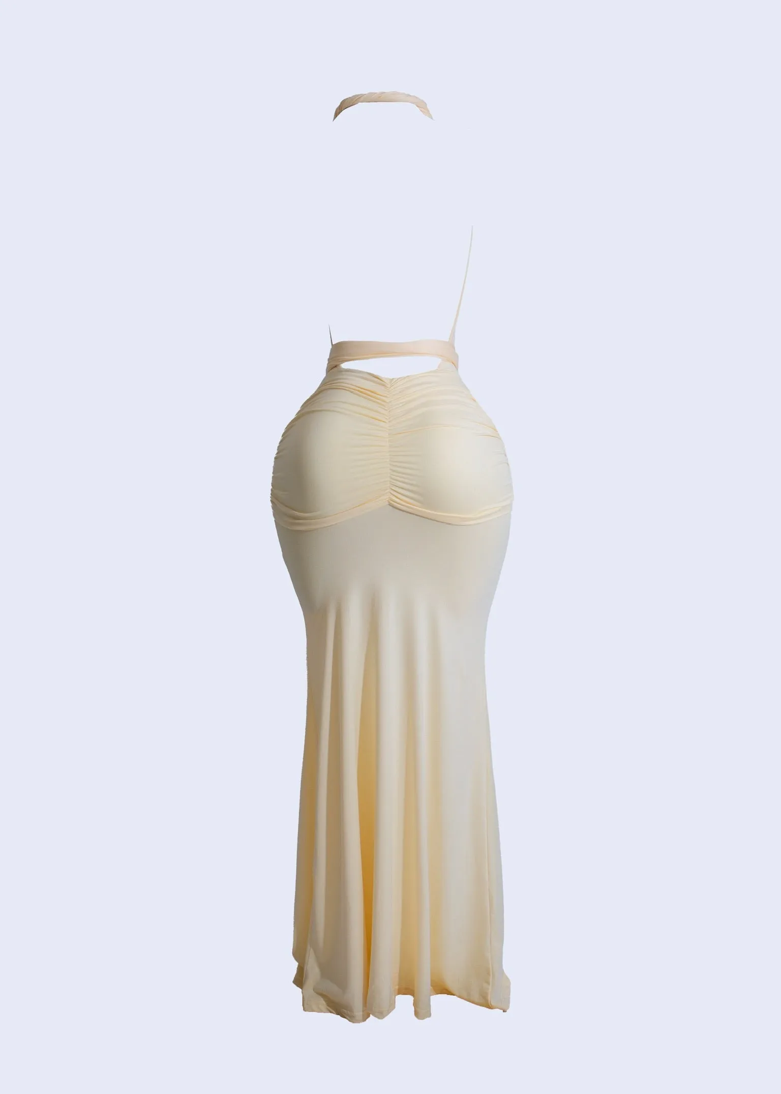 Solstice Elegance Ruched Maxi Dress Yellow