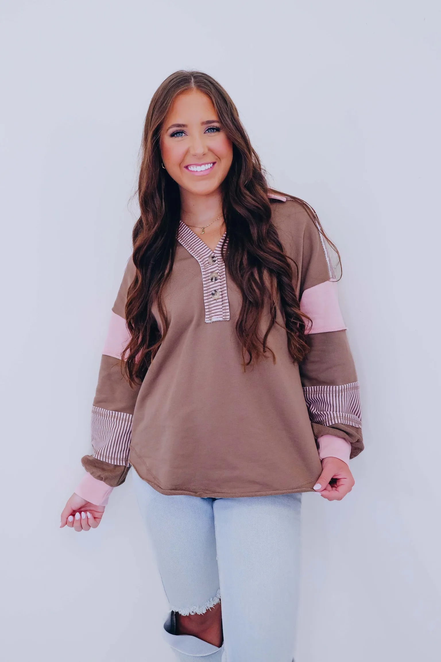 ***Southhampton Collared Colorblock Sweatshirt- 3 Colors Sample