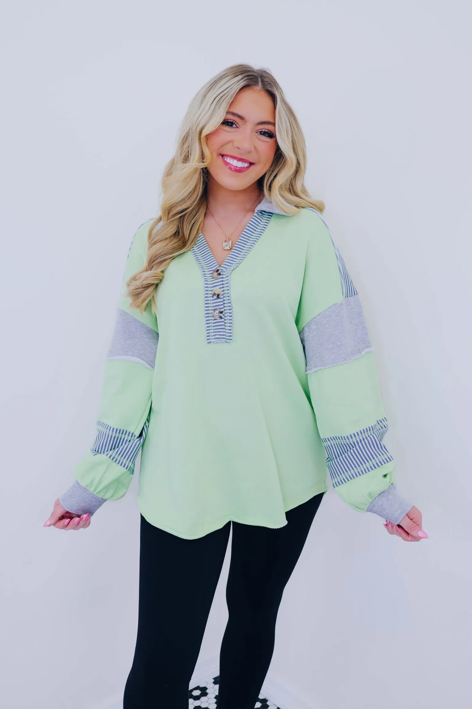 ***Southhampton Collared Colorblock Sweatshirt- 3 Colors Sample