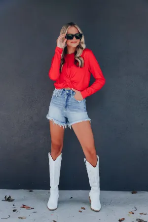 Spiral Knot Long Sleeved Crop Top - Red