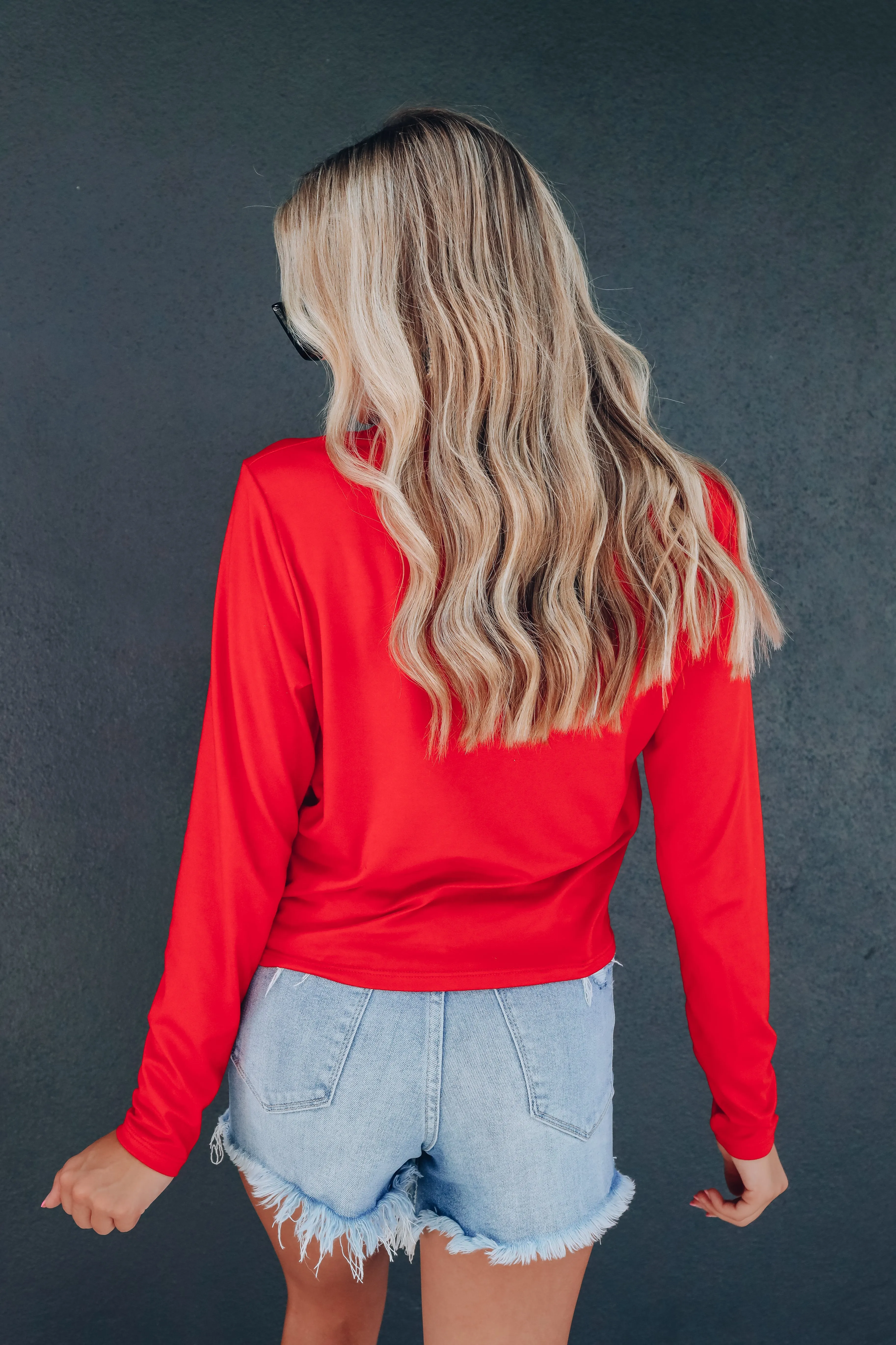 Spiral Knot Long Sleeved Crop Top - Red