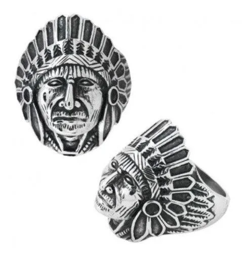Stainless Steel Black Oxidized Indian Chief Face Ring