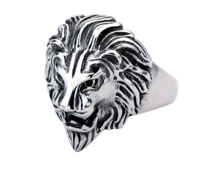 Stainless Steel Black Oxidized Lion Head Ring