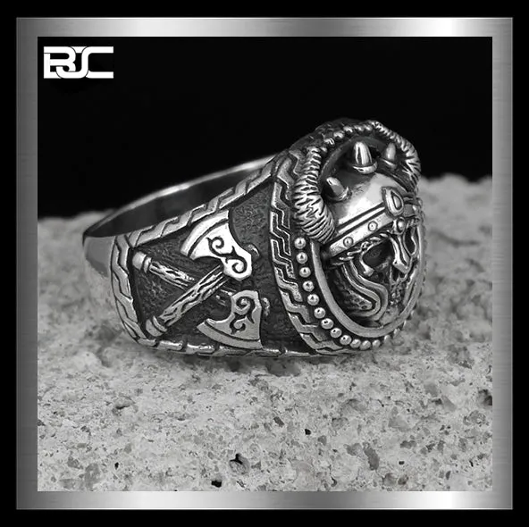 Sterling Silver Biker Viking Double Axe Odin Ring
