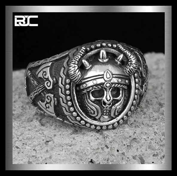 Sterling Silver Biker Viking Double Axe Odin Ring