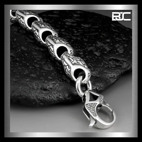 Sterling Silver Heavy Medieval Snakeskin Link Biker Bracelet