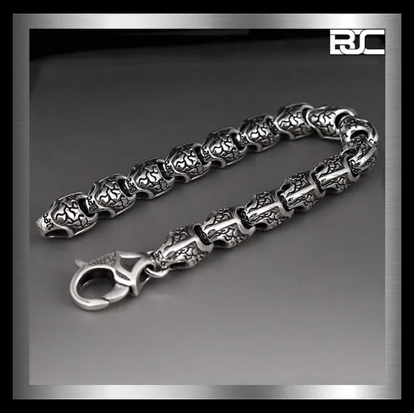Sterling Silver Heavy Medieval Snakeskin Link Biker Bracelet