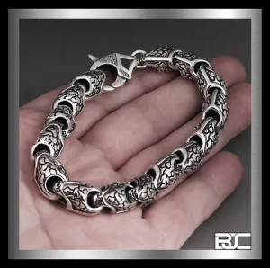 Sterling Silver Heavy Medieval Snakeskin Link Biker Bracelet