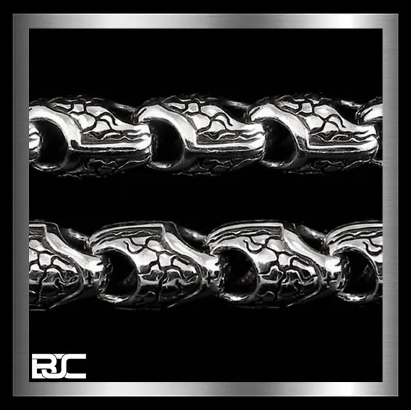 Sterling Silver Heavy Medieval Snakeskin Link Biker Bracelet