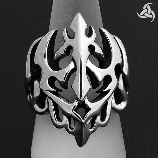 Sterling Silver Neptunes Trident Biker Ring