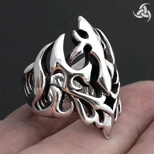 Sterling Silver Neptunes Trident Biker Ring