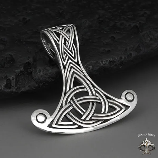 Sterling Silver Thors Hammer Viking Knotwork Pendant
