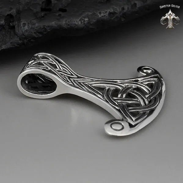 Sterling Silver Thors Hammer Viking Knotwork Pendant