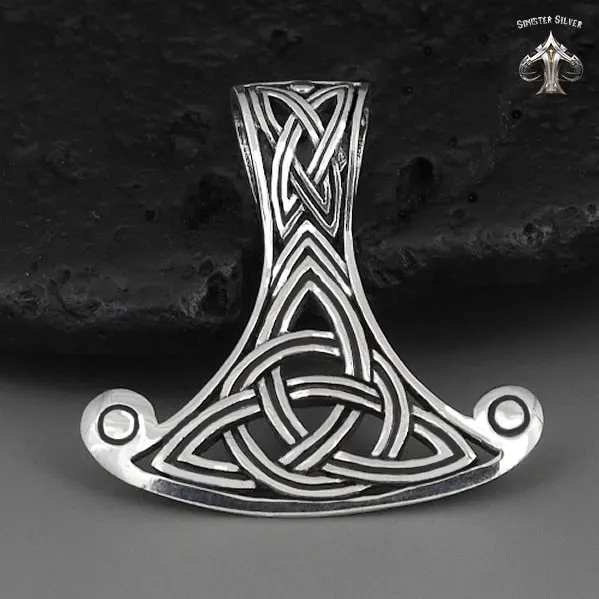 Sterling Silver Thors Hammer Viking Knotwork Pendant