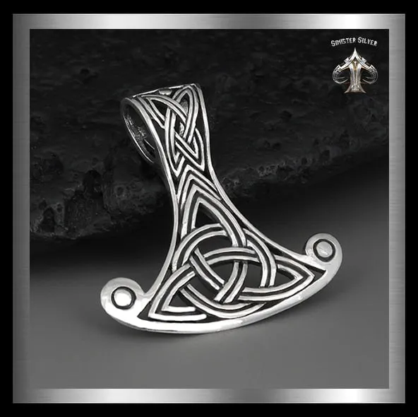 Sterling Silver Thors Hammer Viking Knotwork Pendant