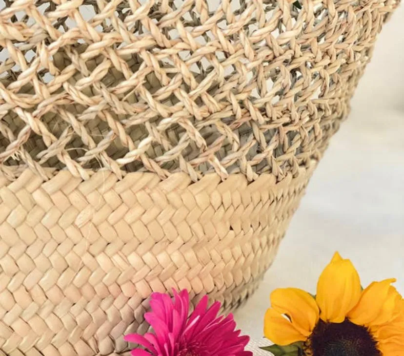 Straw Beach Basket Band Lace