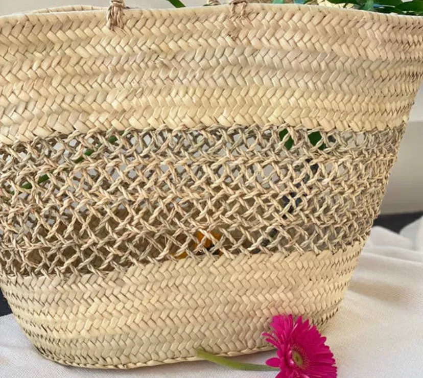 Straw Beach Basket Band Lace