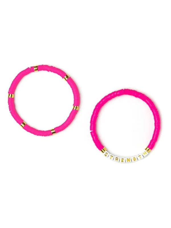 Strength Stacked Disc Bracelet Set in Hot Pink