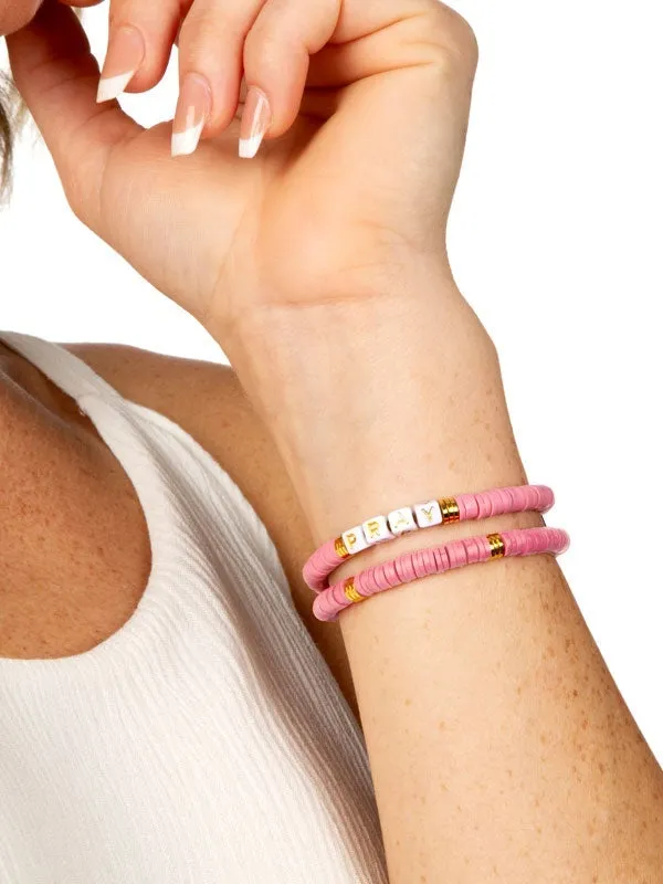 Strength Stacked Disc Bracelet Set in Hot Pink