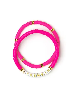 Strength Stacked Disc Bracelet Set in Hot Pink