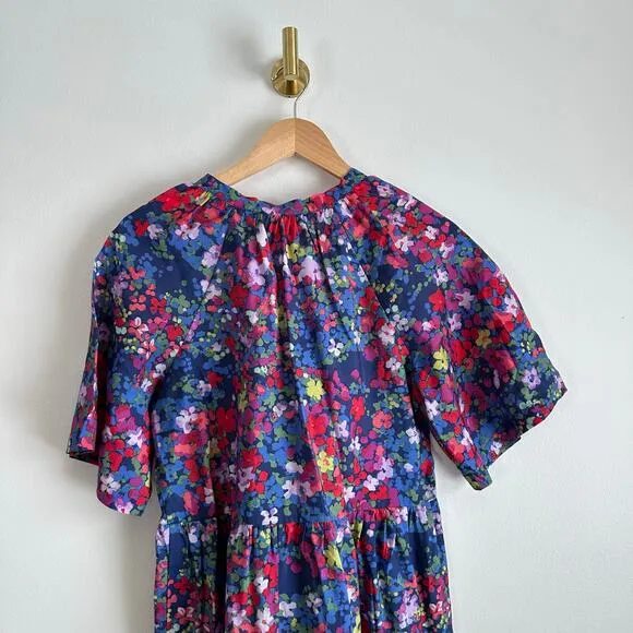 Summersalt The Tie Neck Floral Short Sleeve Mini Dress Blue/Red XS