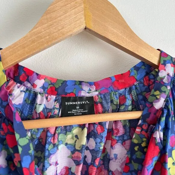 Summersalt The Tie Neck Floral Short Sleeve Mini Dress Blue/Red XS