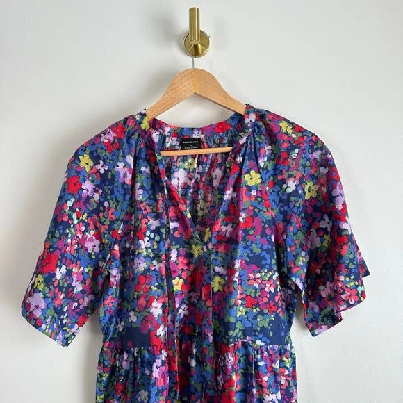 Summersalt The Tie Neck Floral Short Sleeve Mini Dress Blue/Red XS