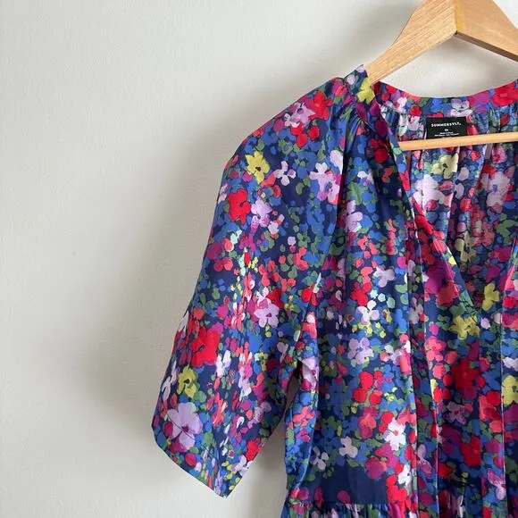 Summersalt The Tie Neck Floral Short Sleeve Mini Dress Blue/Red XS