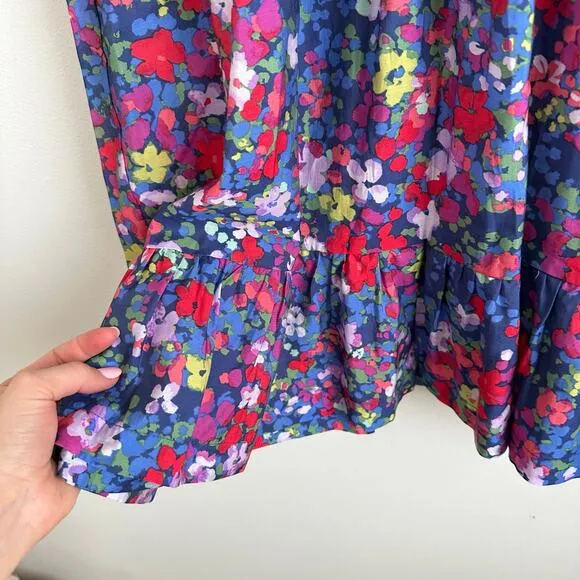 Summersalt The Tie Neck Floral Short Sleeve Mini Dress Blue/Red XS
