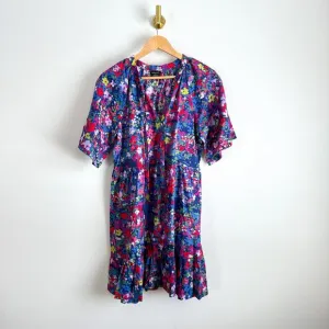 Summersalt The Tie Neck Floral Short Sleeve Mini Dress Blue/Red XS