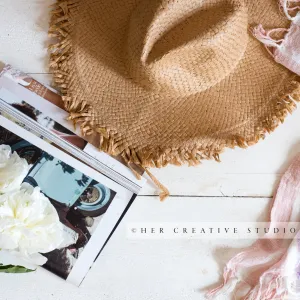 Sun Hat & White Peonies, Digital Image